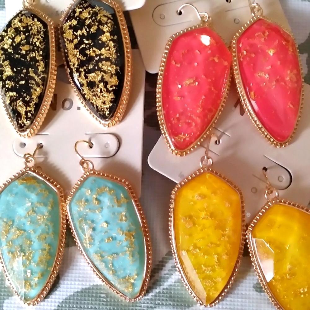Designer Inspired Hexagon Earrings w/gold flake